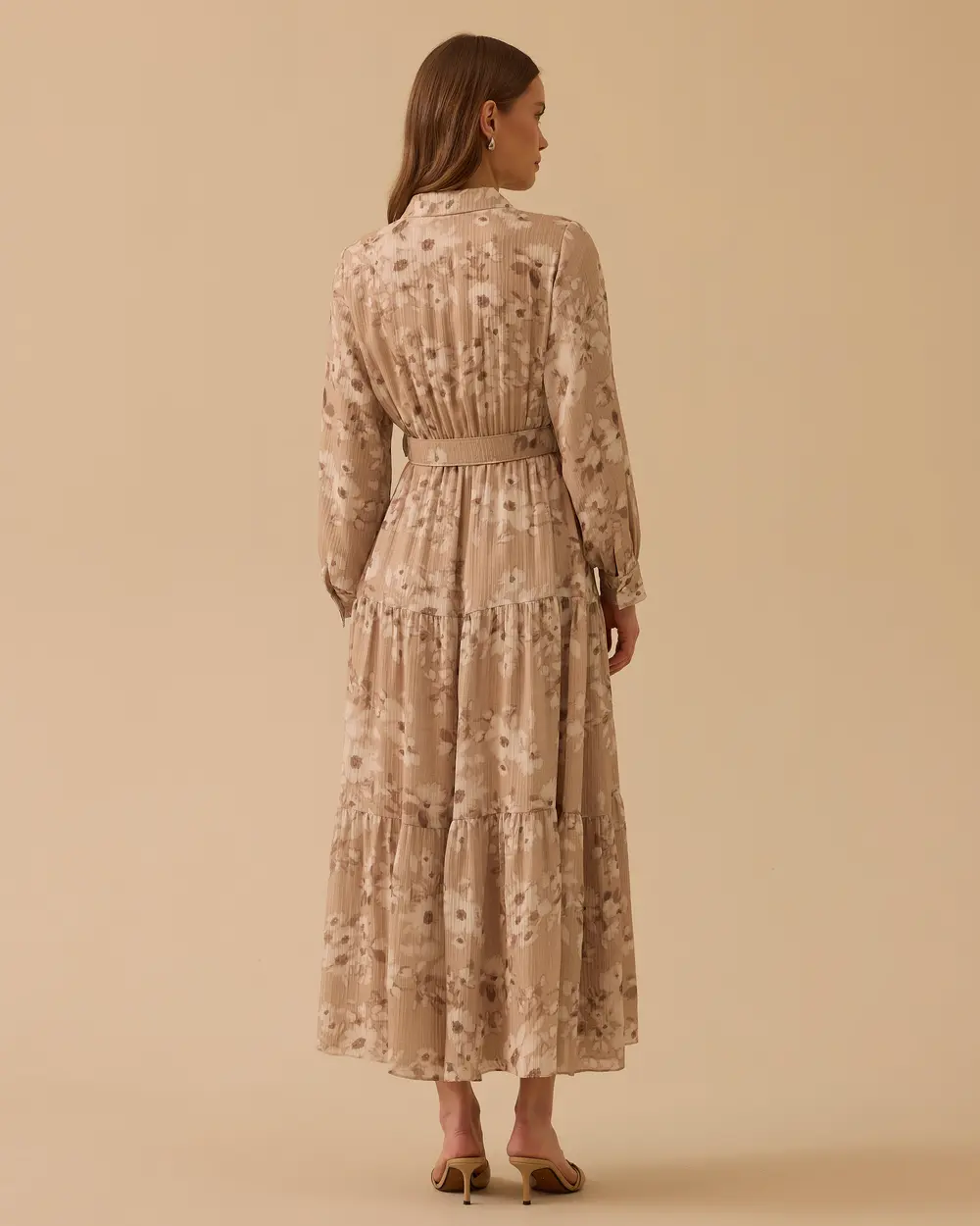 Belted Shirt Collar Patterned Dress