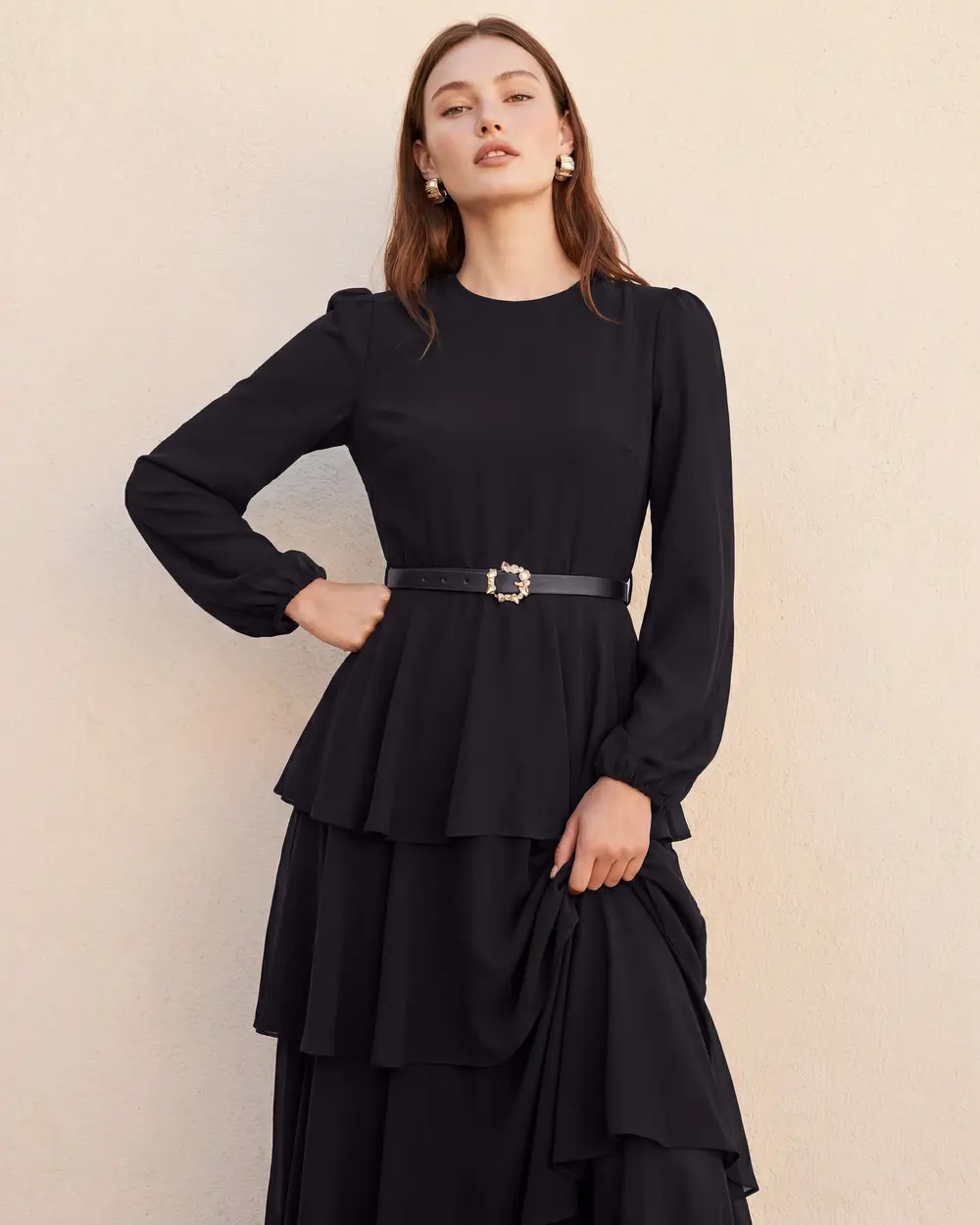 Maxi Length Chiffon Dress with Floor Detail