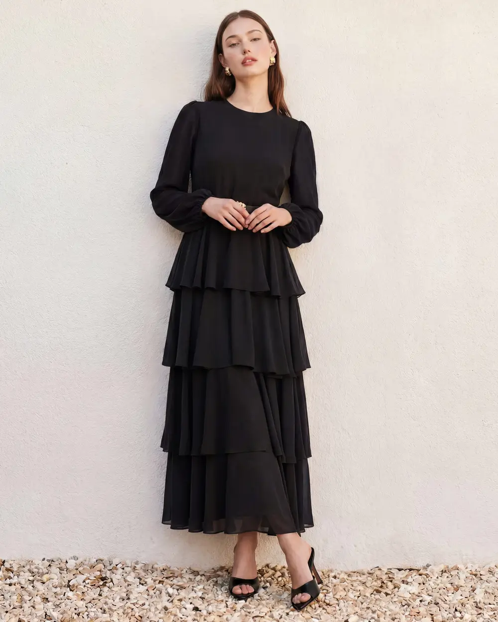 Maxi Length Chiffon Dress with Floor Detail