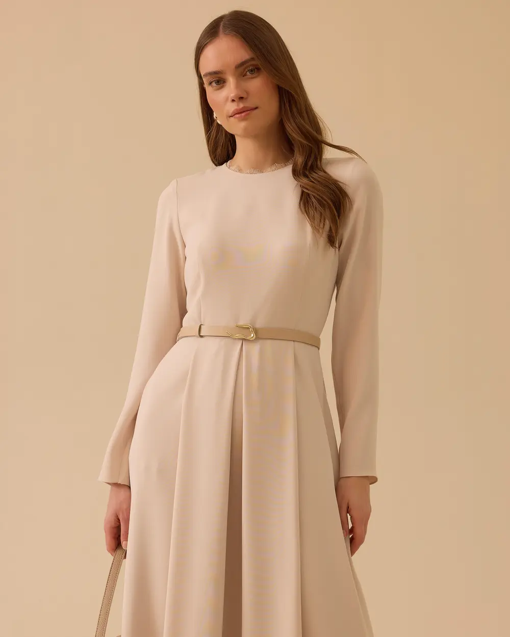 Lace Detailed Belted Midi Dress