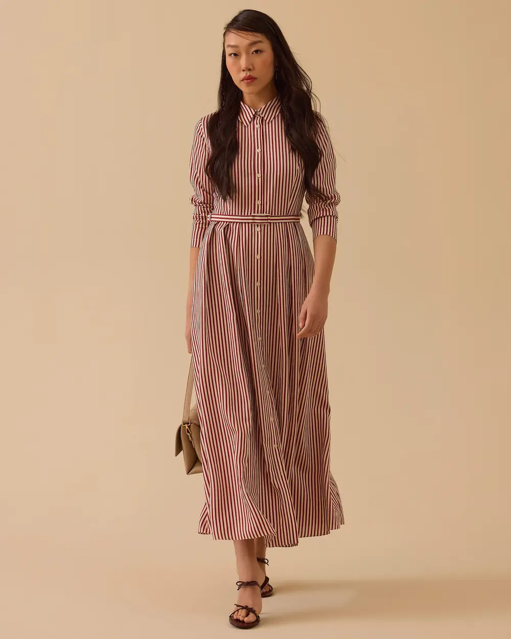 Çizgili Maksi Boy Poplin Elbise