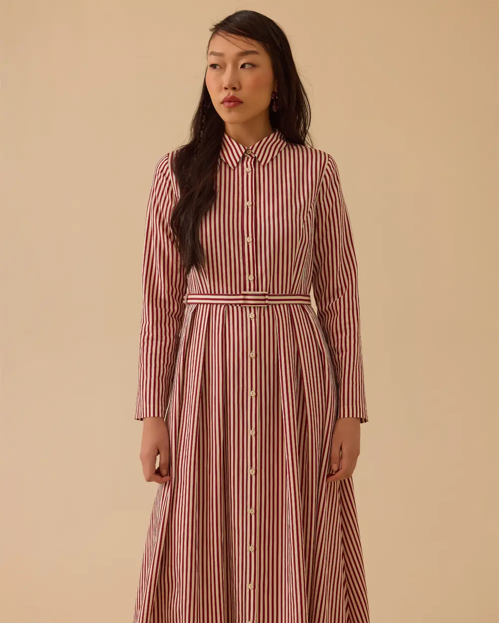 Çizgili Maksi Boy Poplin Elbise