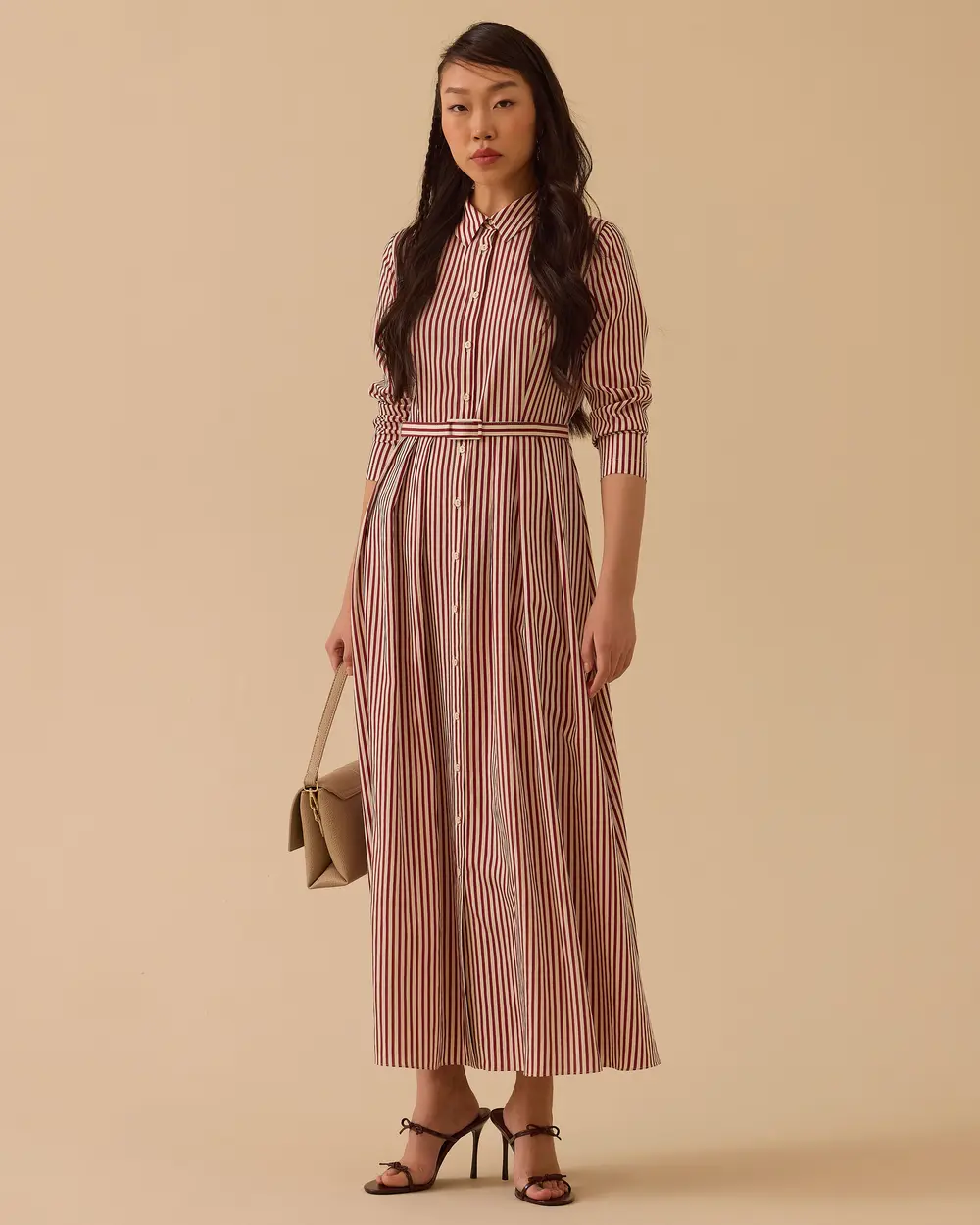 Çizgili Maksi Boy Poplin Elbise
