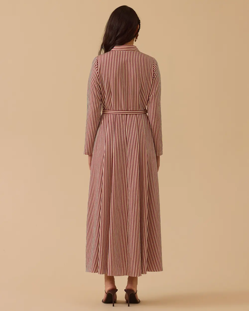 Çizgili Maksi Boy Poplin Elbise