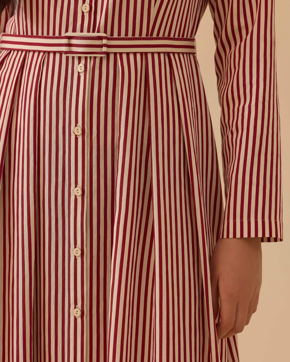 Çizgili Maksi Boy Poplin Elbise