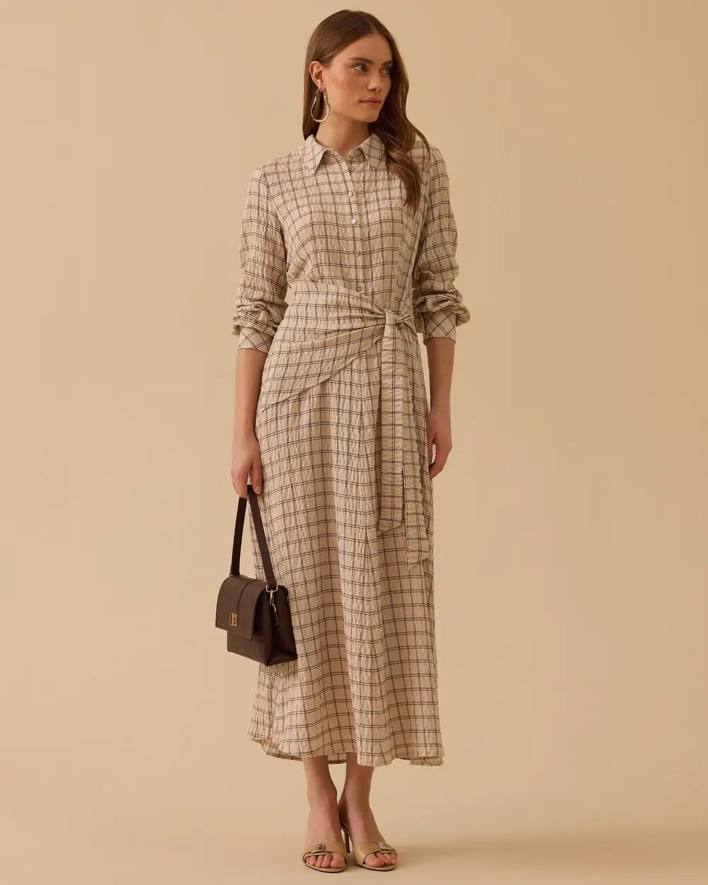 Checkered Midi Dress with a Belt