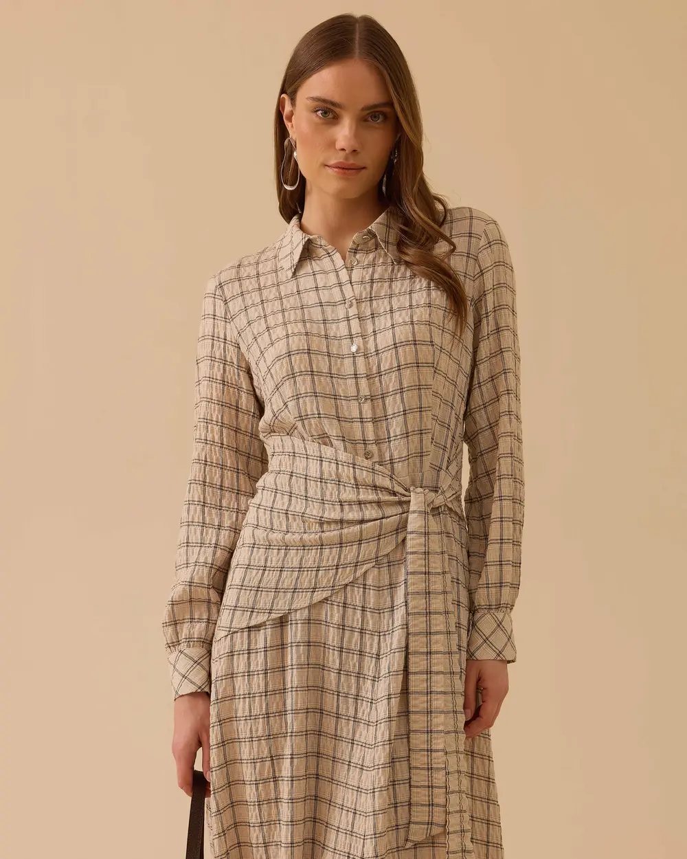 Checkered Midi Dress with a Belt