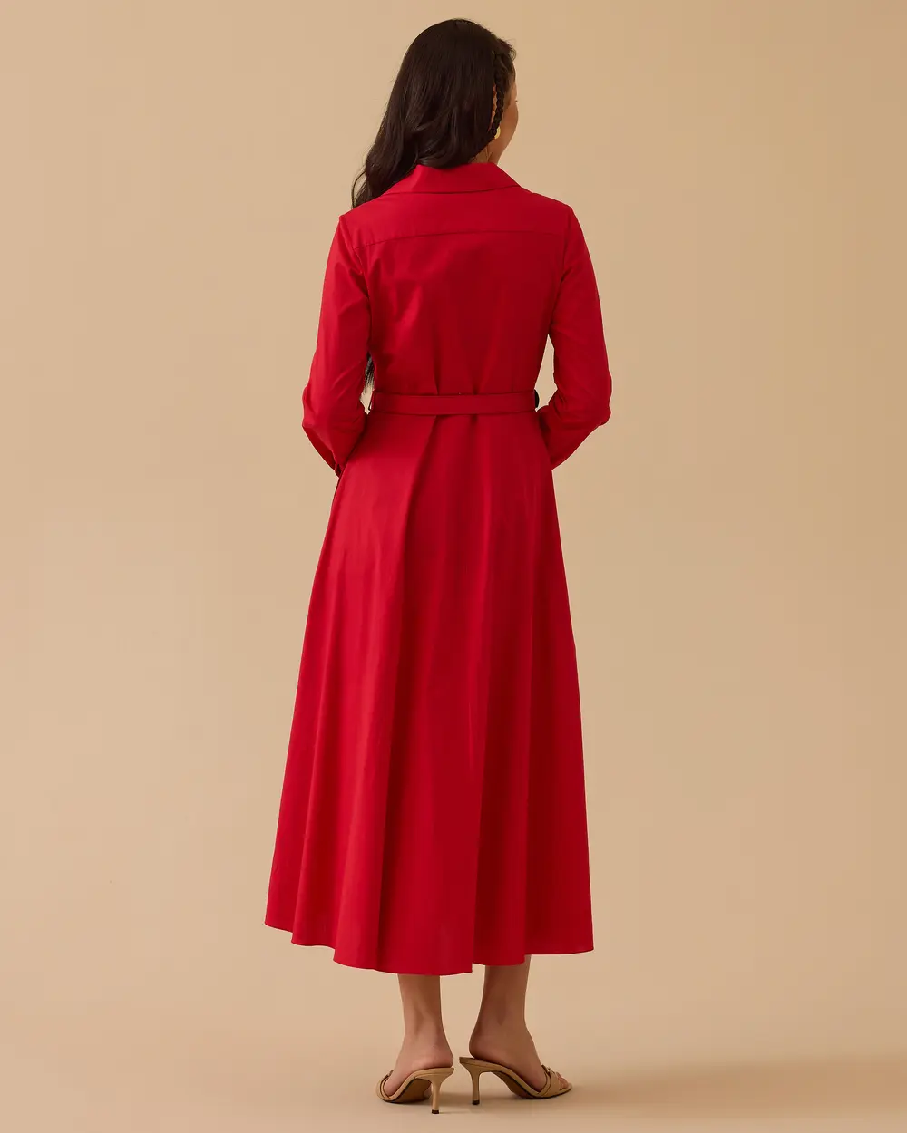 Double-breasted Belted Dress with Pleated Detail