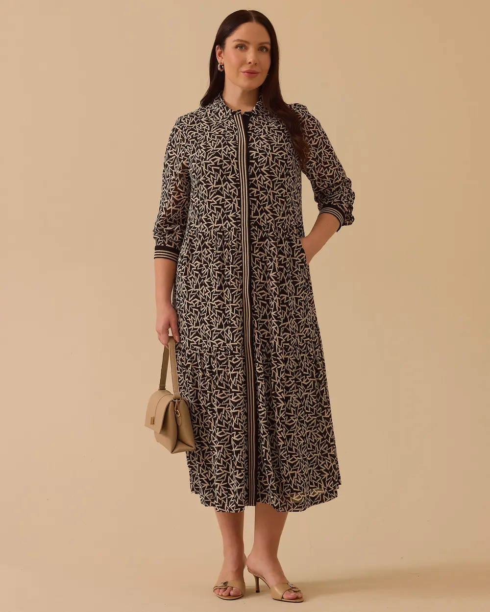 Büyük Beden Gömlek Yaka Desenli Elbise