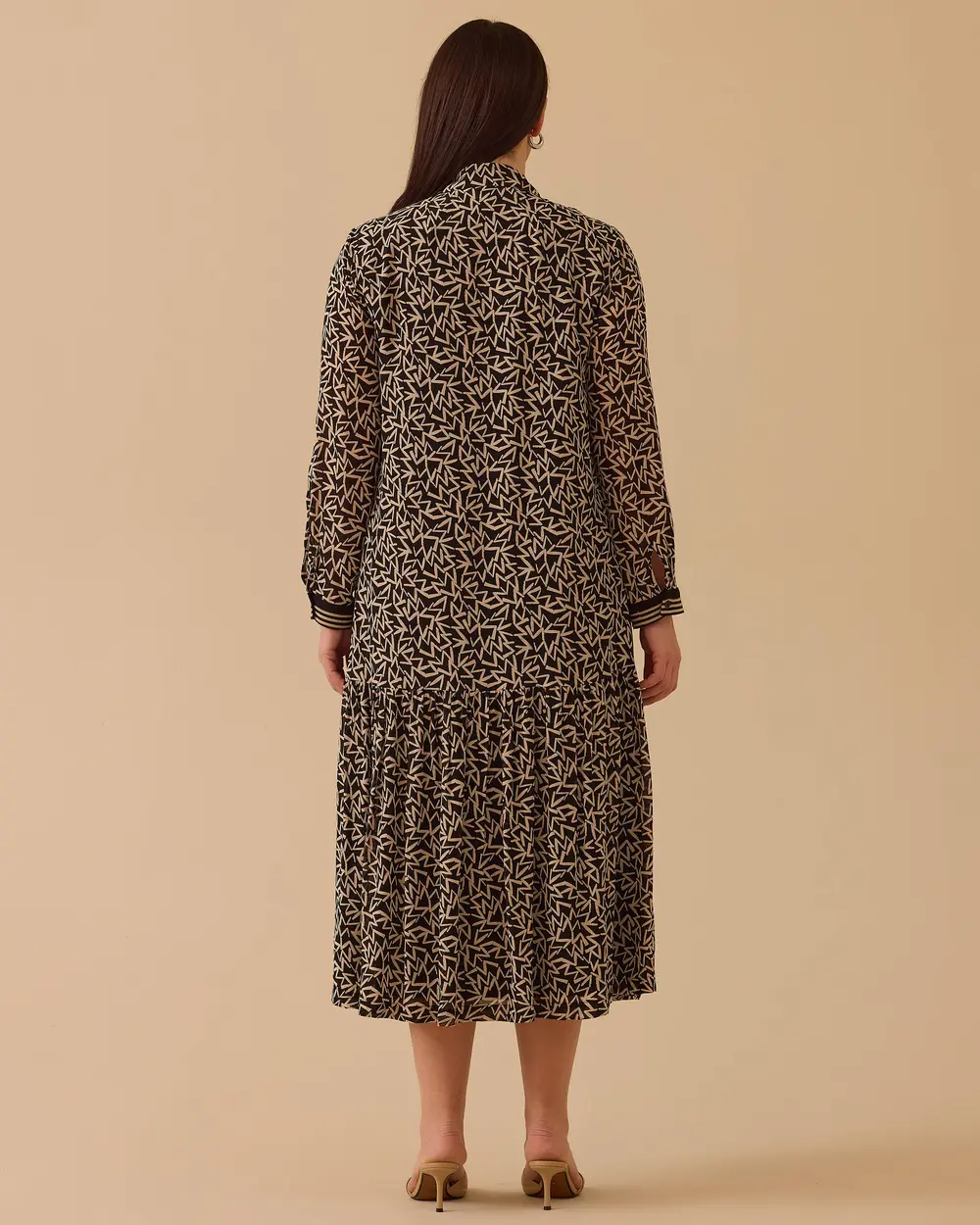 Büyük Beden Gömlek Yaka Desenli Elbise