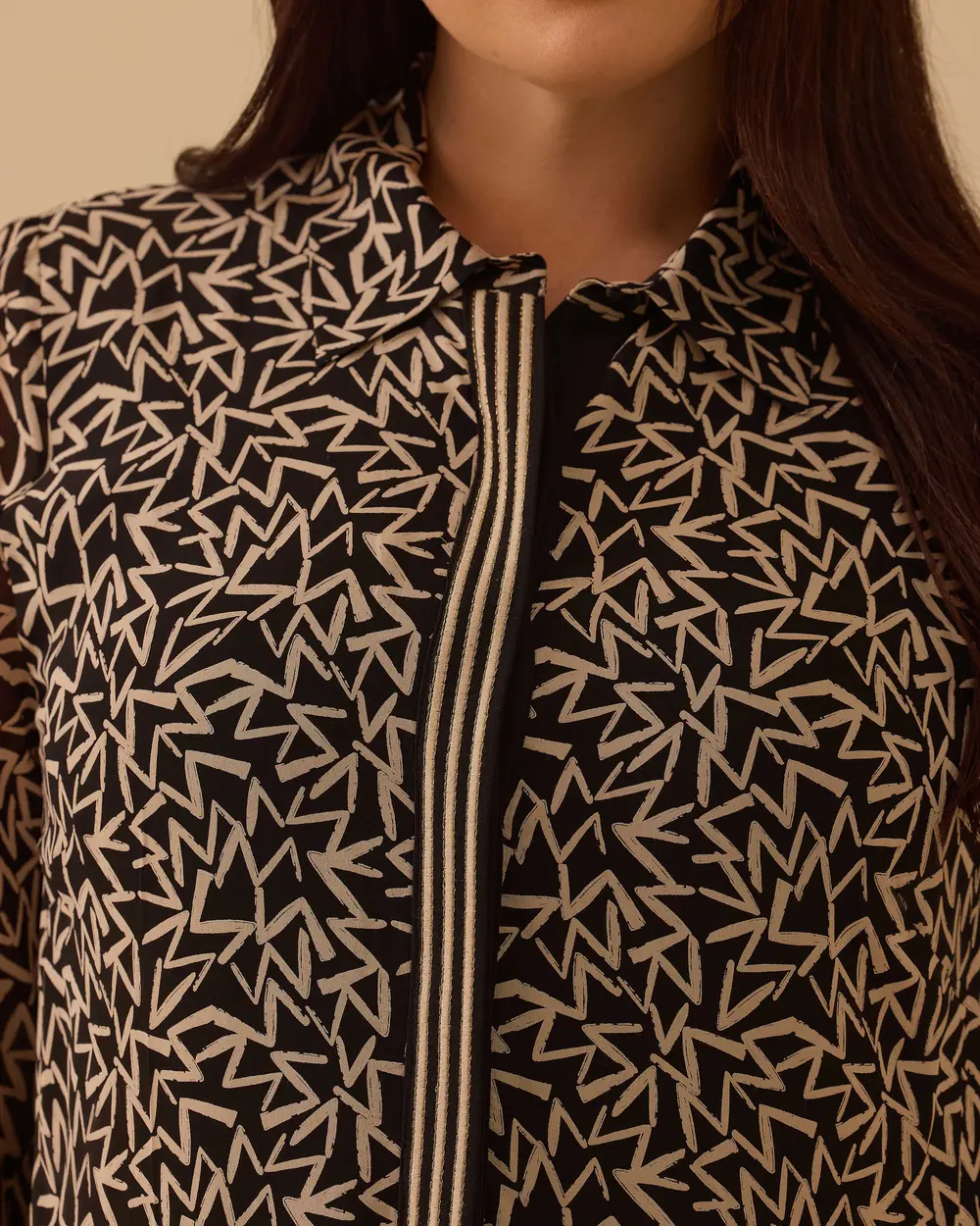 Büyük Beden Gömlek Yaka Desenli Elbise