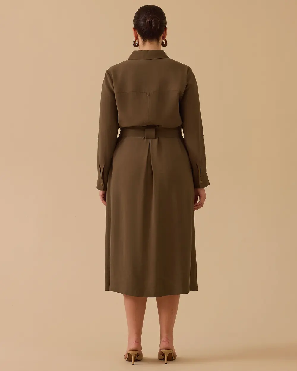 Büyük Beden Bağlama Detaylı Cepli Elbise