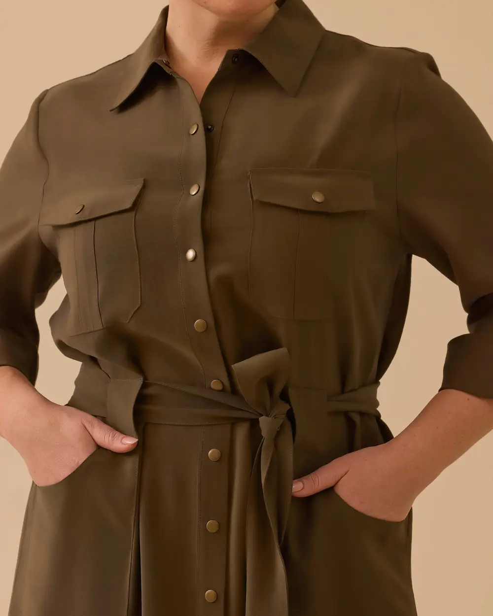 Büyük Beden Bağlama Detaylı Cepli Elbise