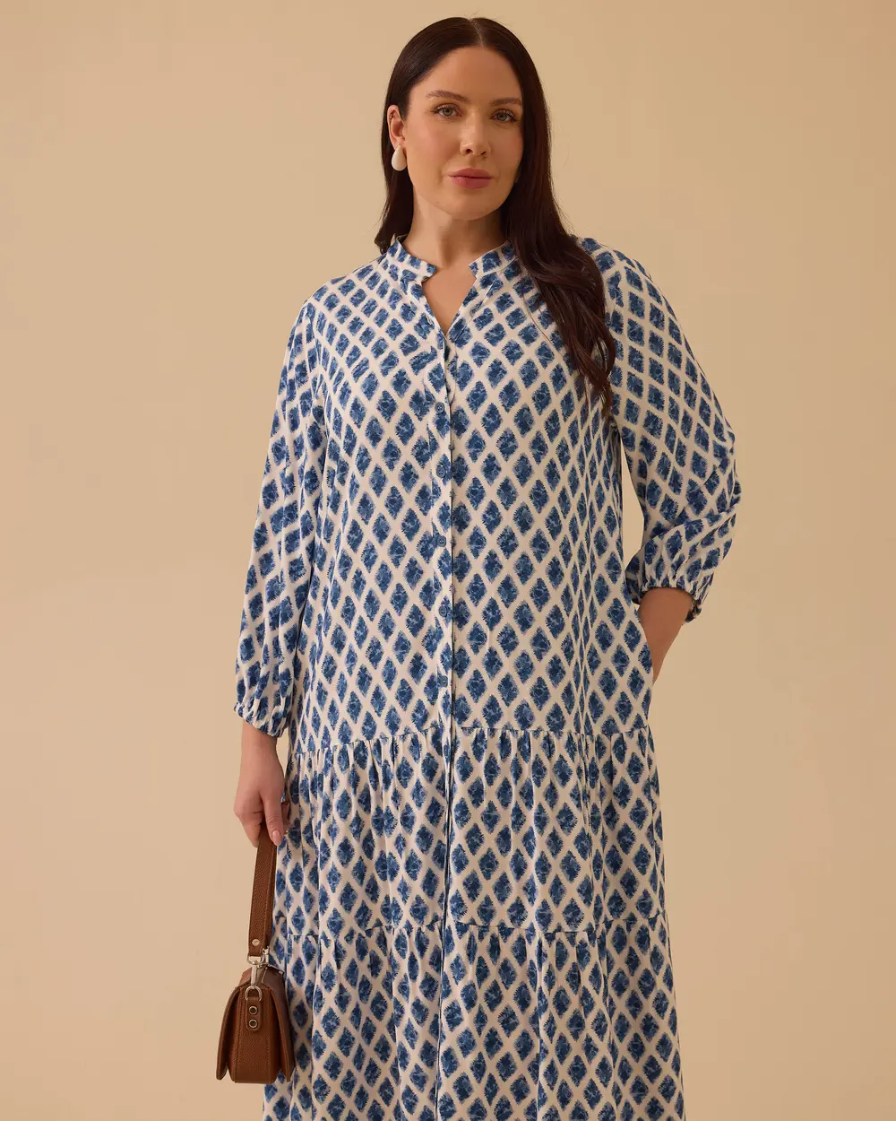 Büyük Beden Desenli Volanlı Elbise