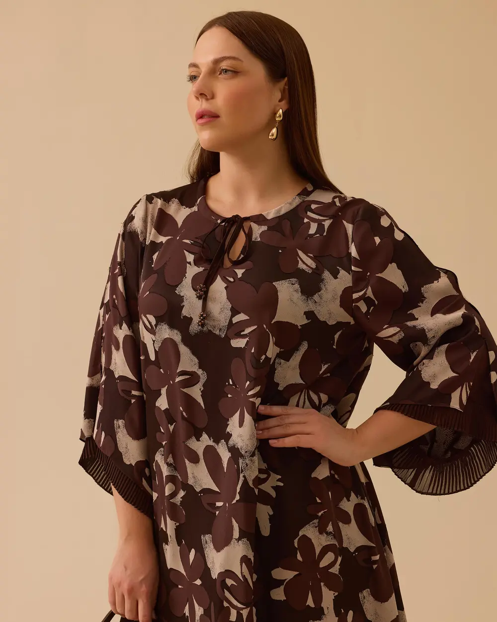 Büyük Beden Bağlama Detaylı Uzun Elbise