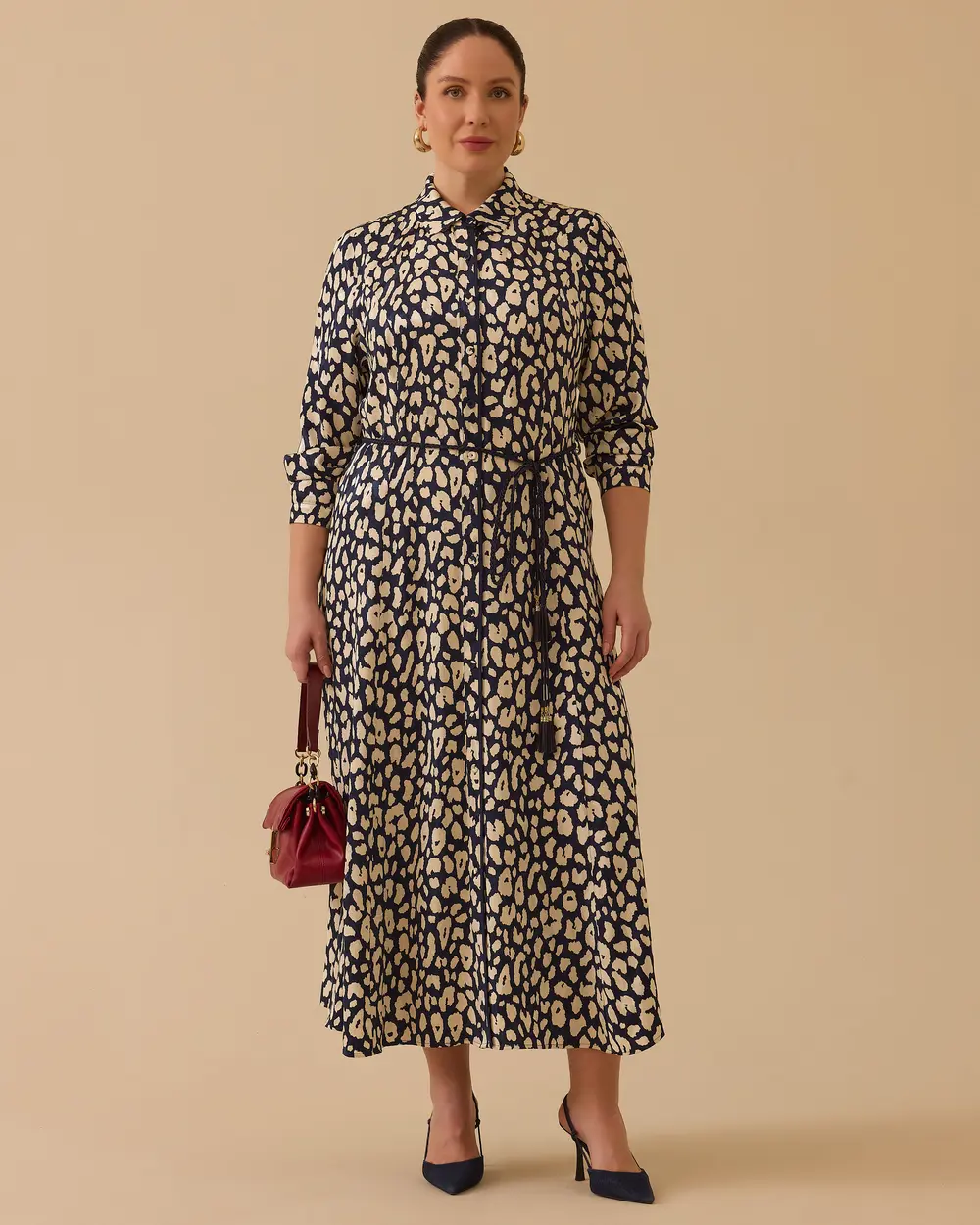 Plus Size Patterned Dress with Tie Waist