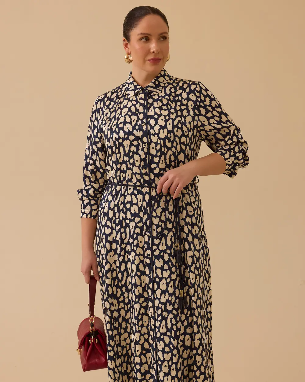 Plus Size Patterned Dress with Tie Waist