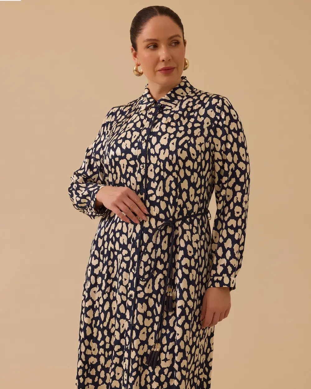Plus Size Patterned Dress with Tie Waist