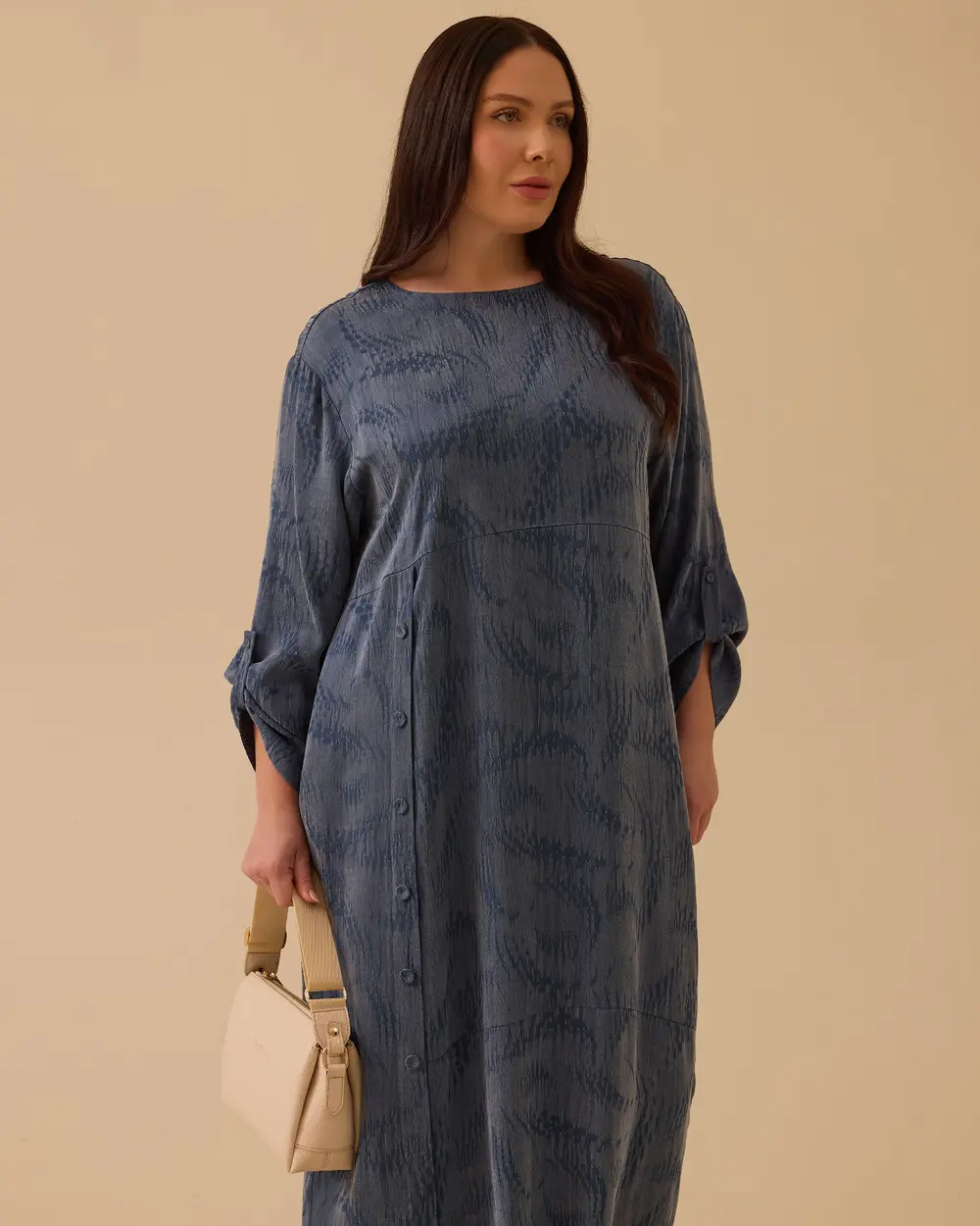 Büyük Beden Desenli Cepli Elbise