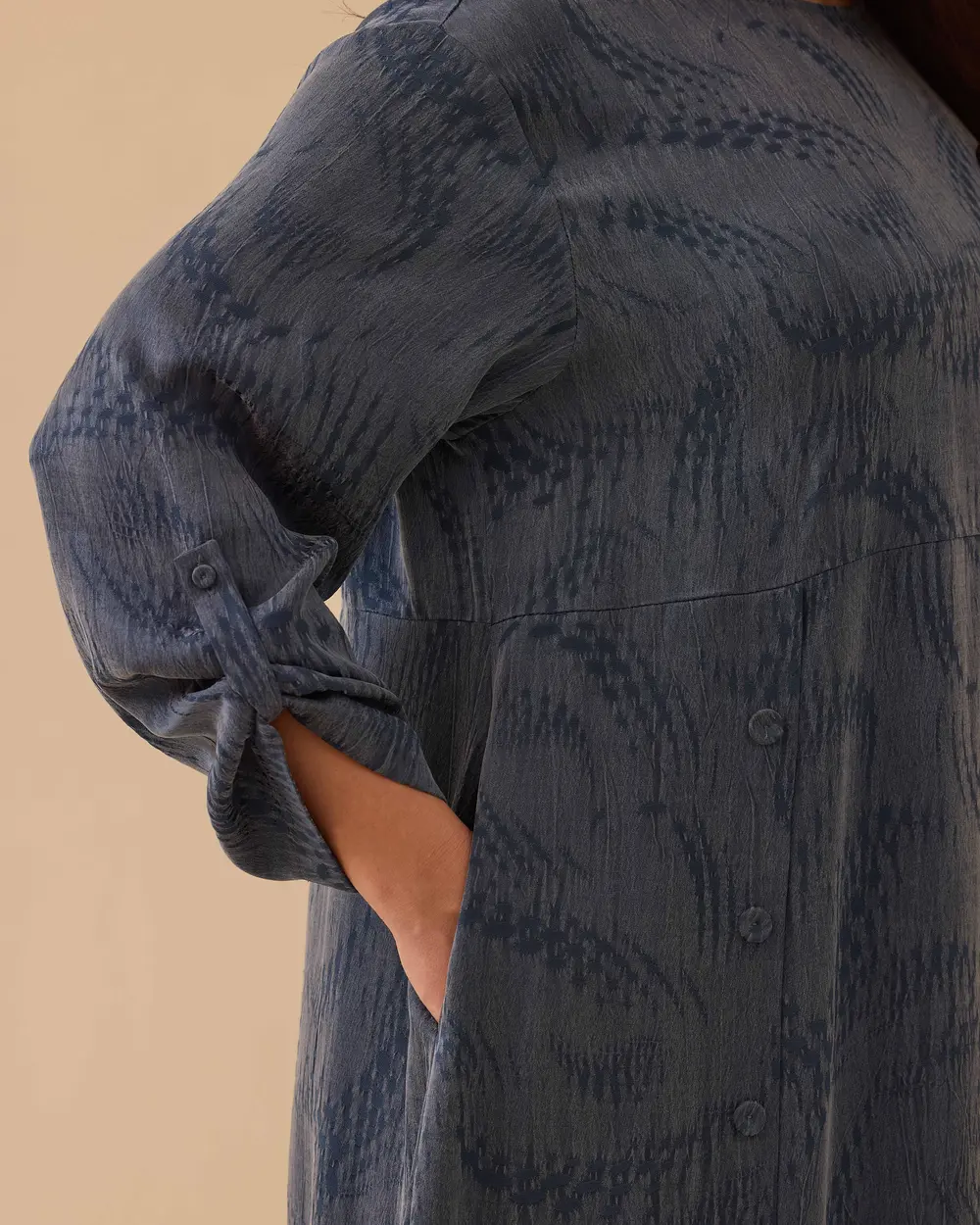 Büyük Beden Desenli Cepli Elbise