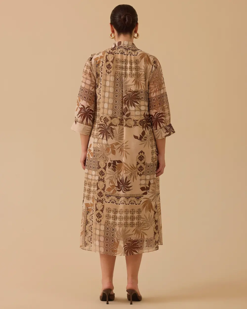 Büyük Beden Desenli Düğmeli Elbise