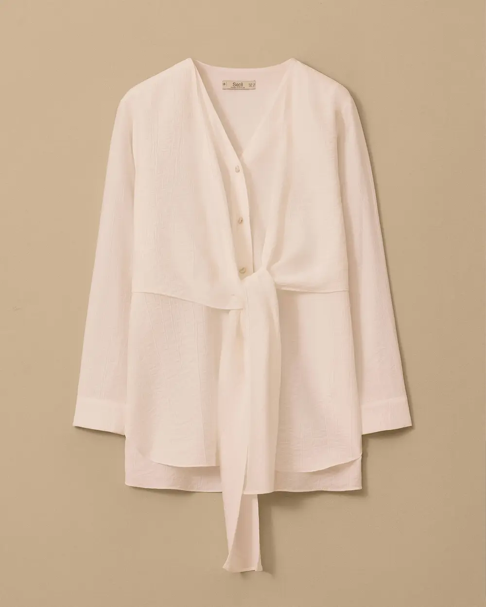 V-Neck Seersucker Shirt with Binding Detail