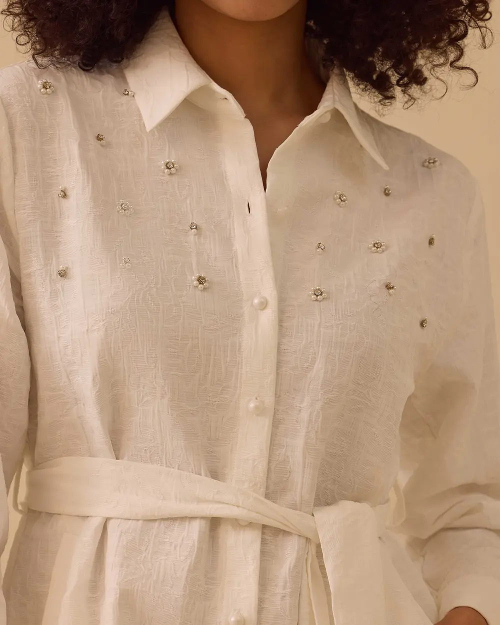 Taşlı Kuşak Detaylı Cepli Gömlek
