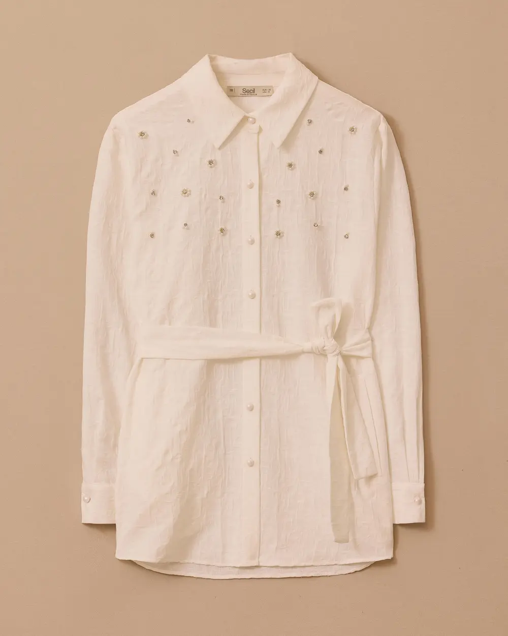 Taşlı Kuşak Detaylı Cepli Gömlek