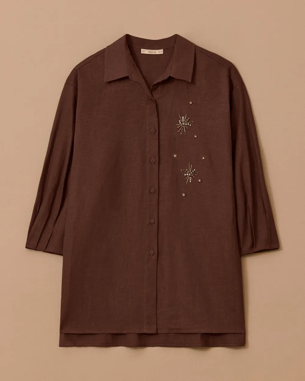 Stone Detailed Linen Shirt