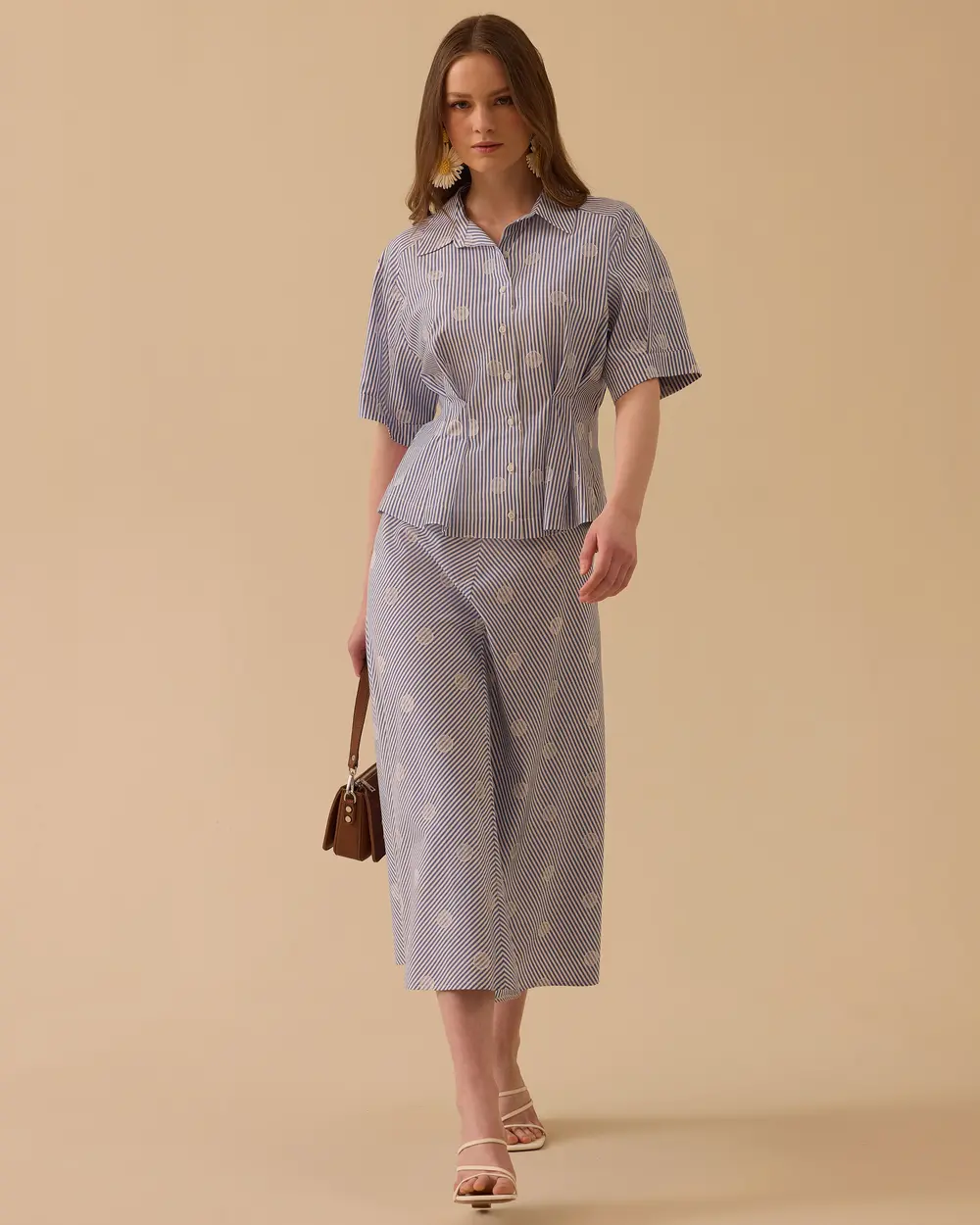 Çizgili Pileli Desenli Gömlek