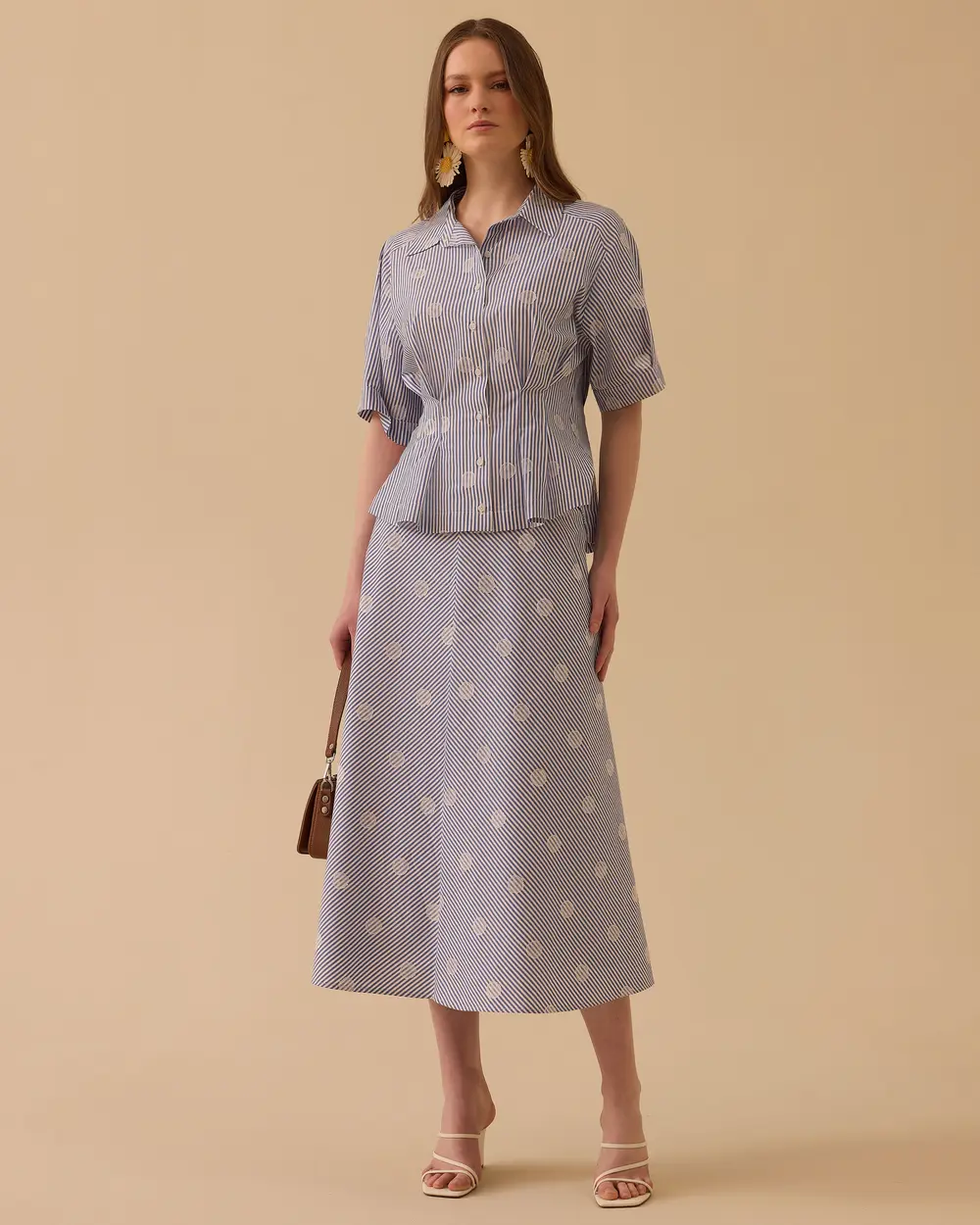 Çizgili Pileli Desenli Gömlek