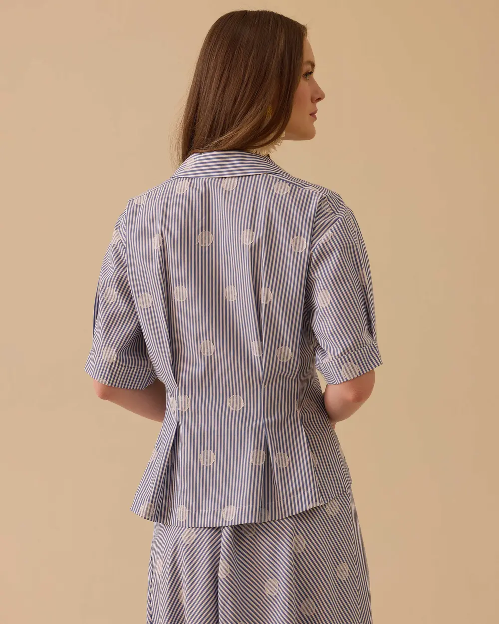 Çizgili Pileli Desenli Gömlek