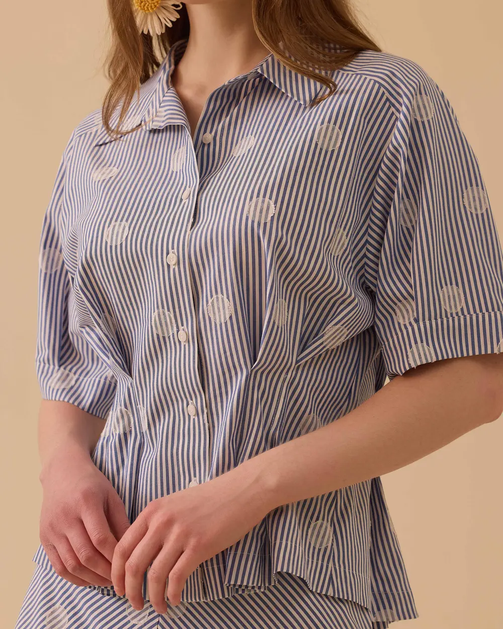 Çizgili Pileli Desenli Gömlek