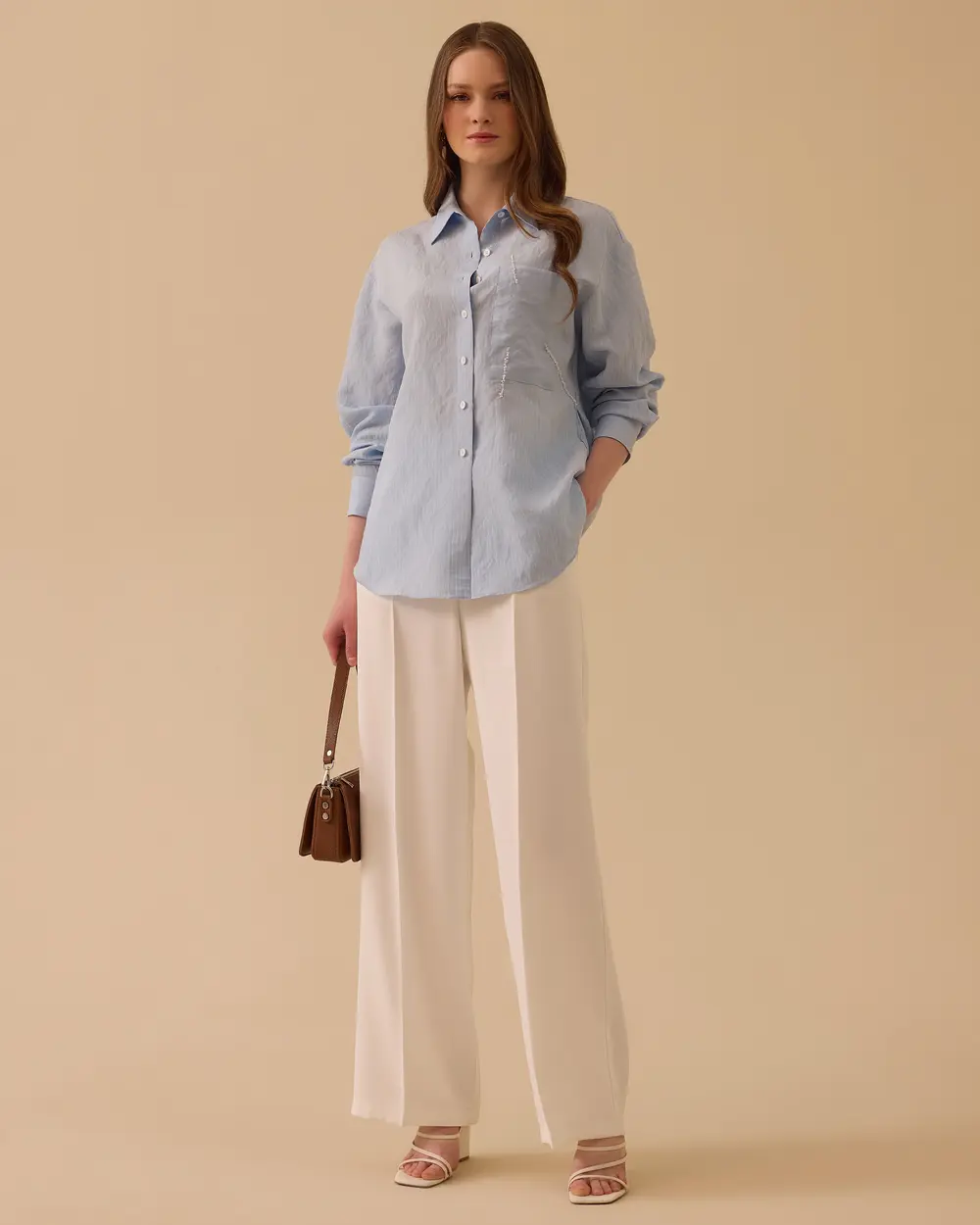 Boncuk İşlemeli Çizgili Gömlek