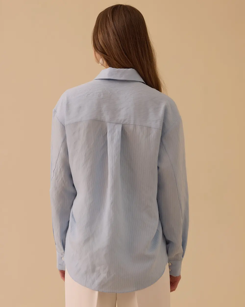 Boncuk İşlemeli Çizgili Gömlek