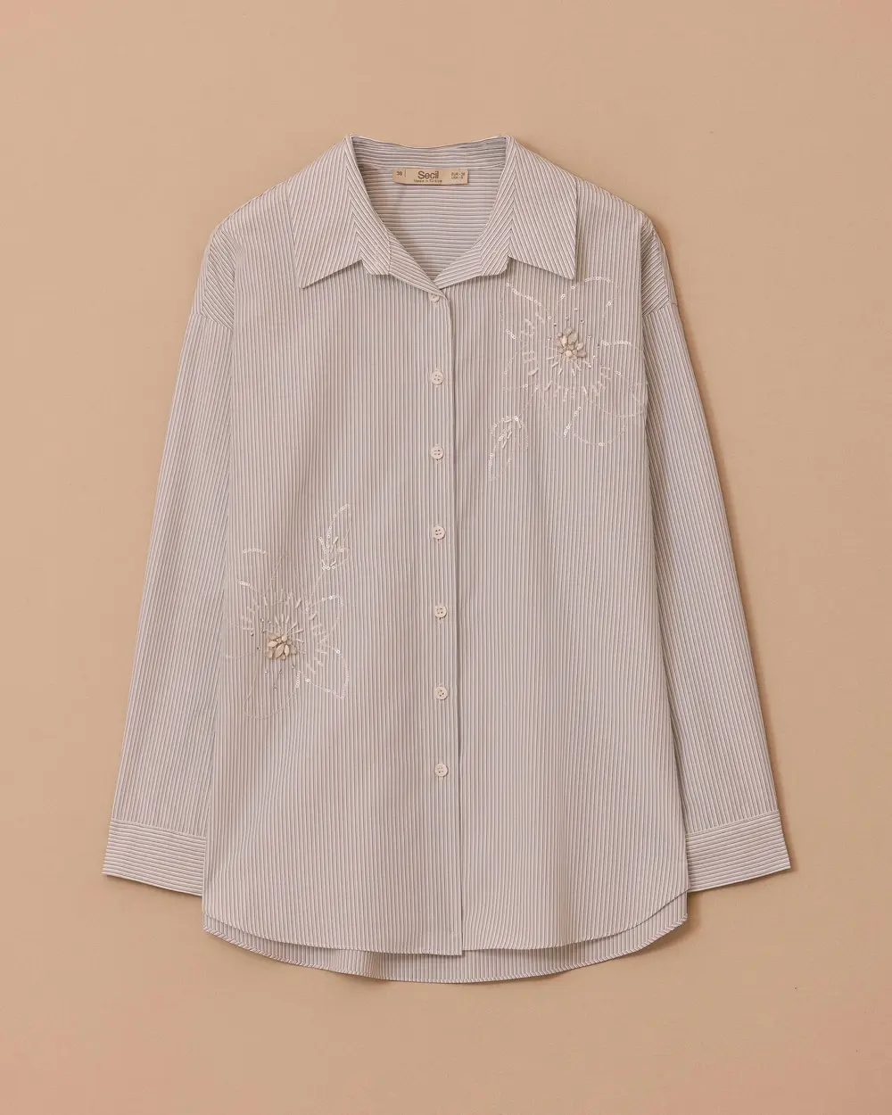 Çizgili Taş Detaylı Gömlek