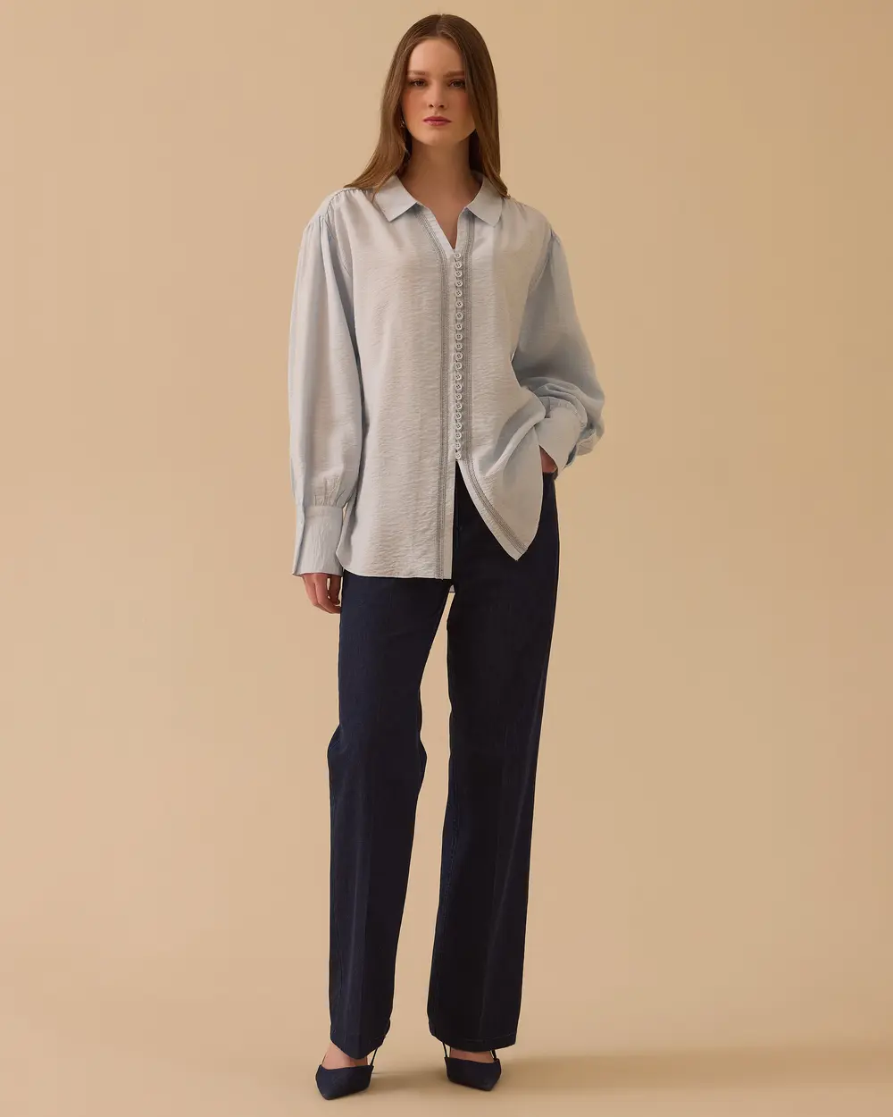 Düğmeli Gofre Gömlek