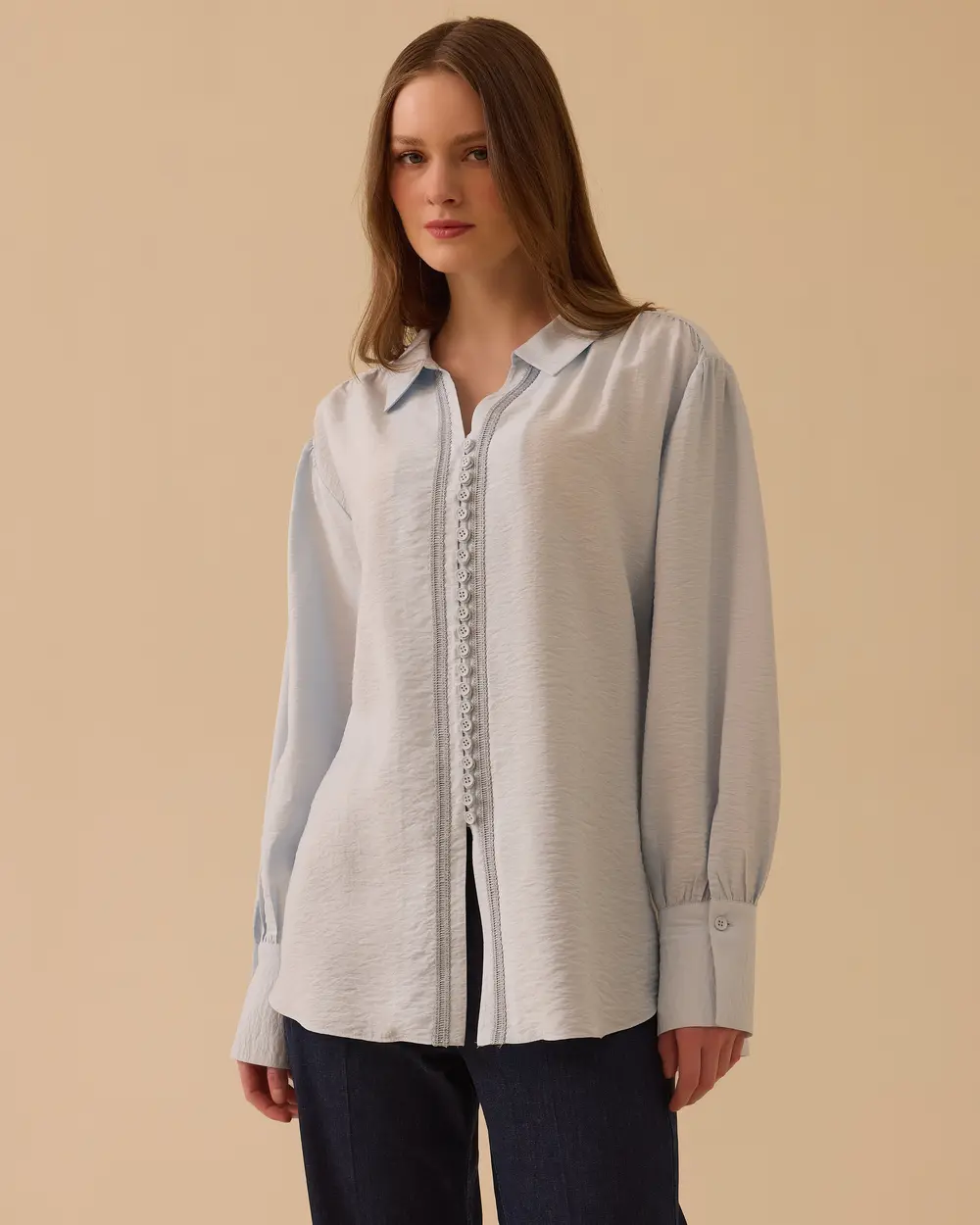 Düğmeli Gofre Gömlek