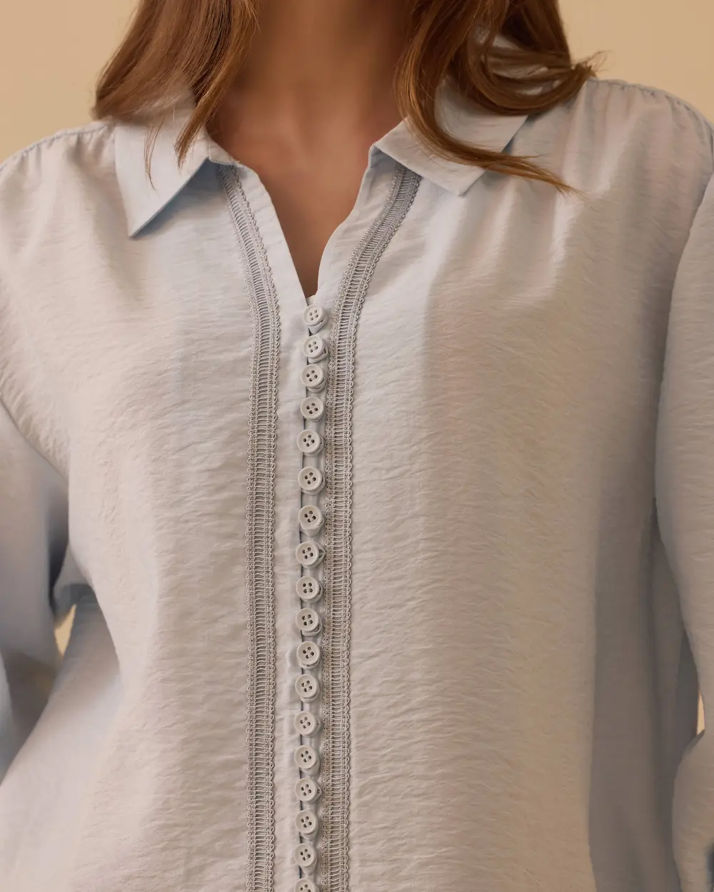 Düğmeli Gofre Gömlek
