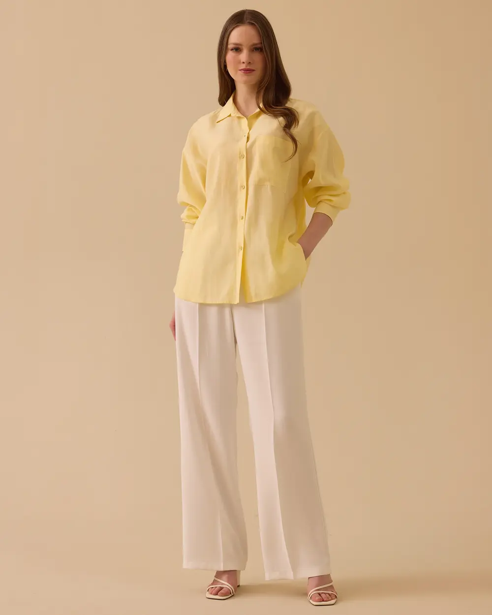 Oversize Basic Keten Gömlek