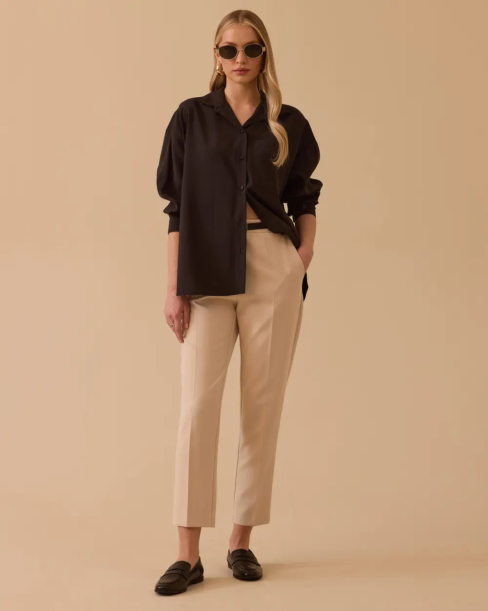 Oversize Basic Keten Gömlek