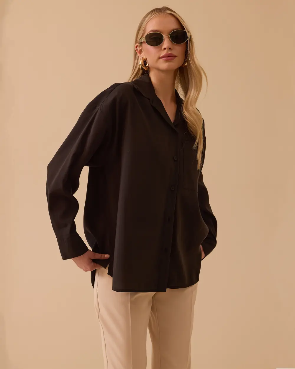 Oversize Basic Keten Gömlek