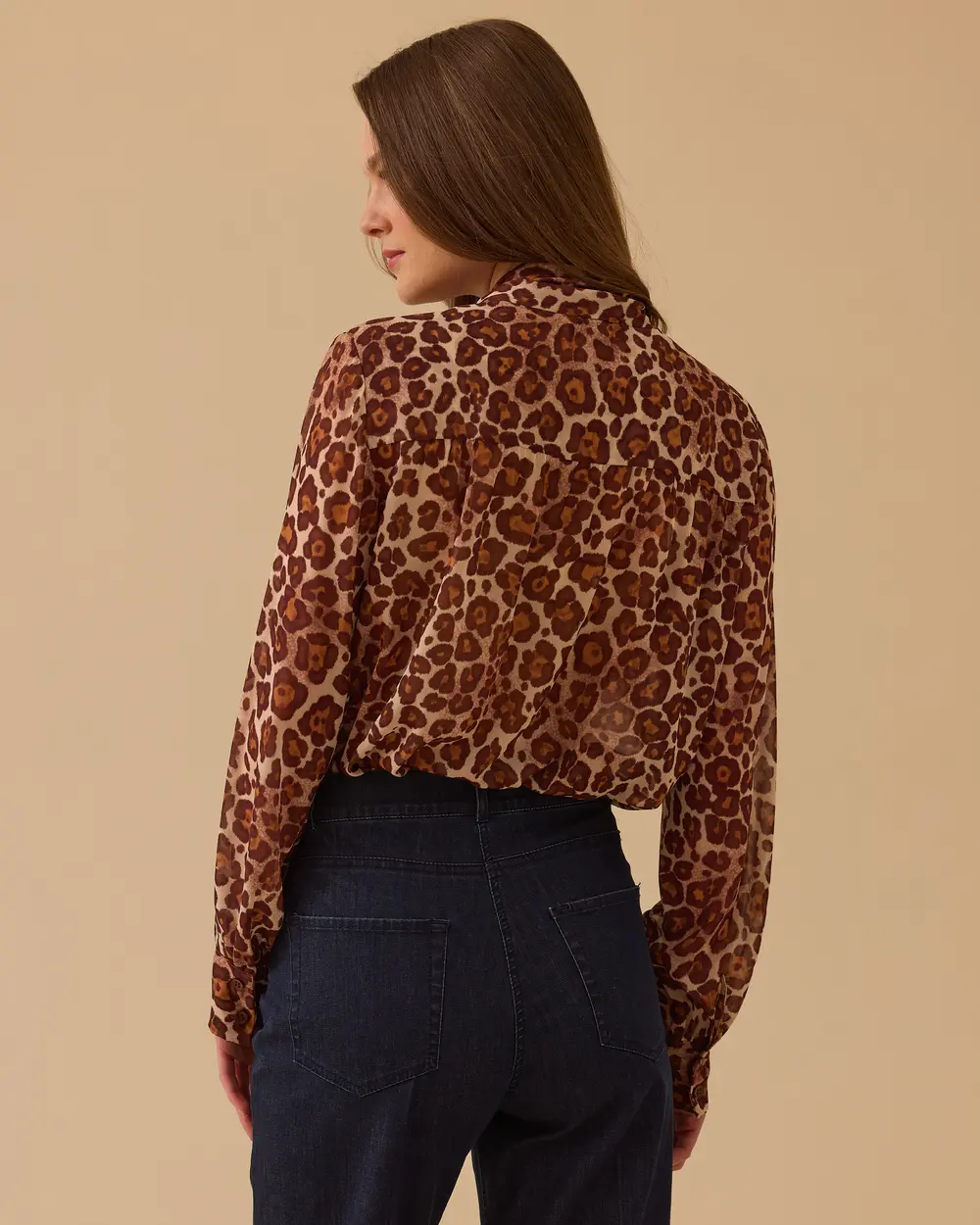 Fular Yakalı Leopar Desen Gömlek