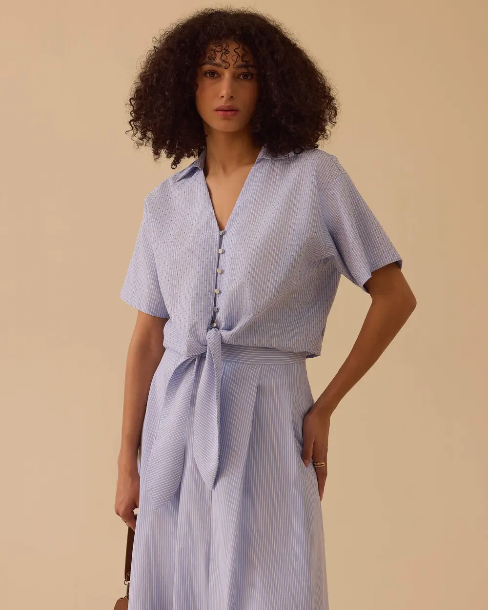 Bağlama Detaylı Çizgili Gömlek