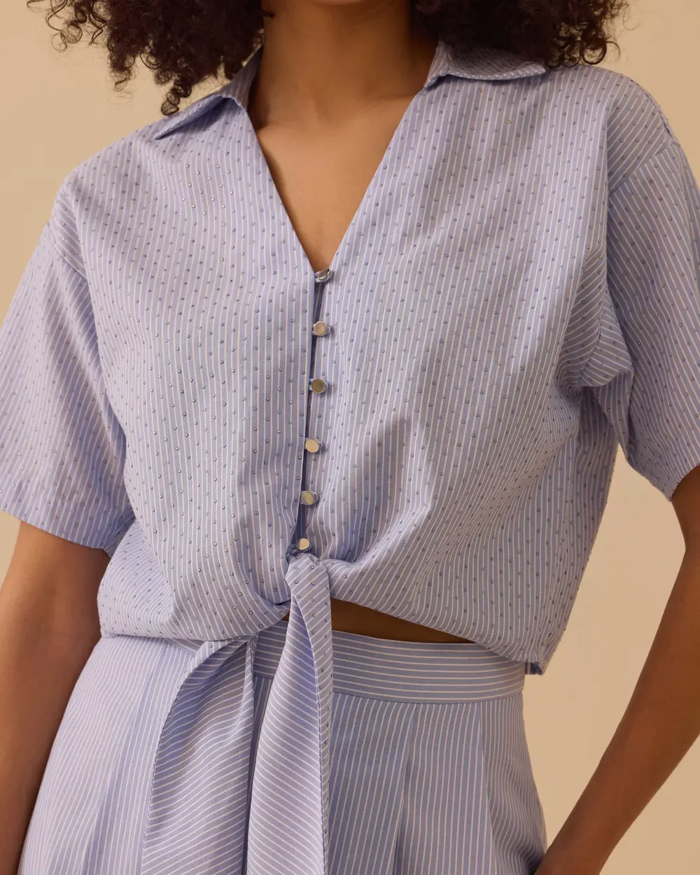 Bağlama Detaylı Çizgili Gömlek
