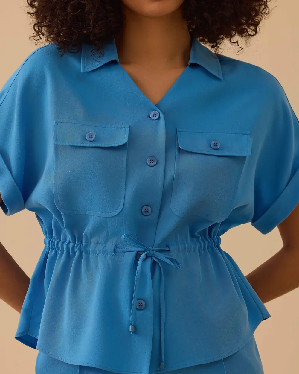 Elastic Waist Pocket Detailed Shirt
