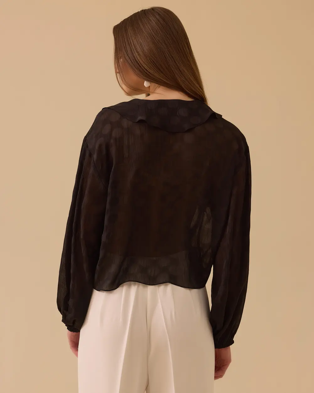 Bağlama Detaylı Puantiye Desenli Şifon Gömlek