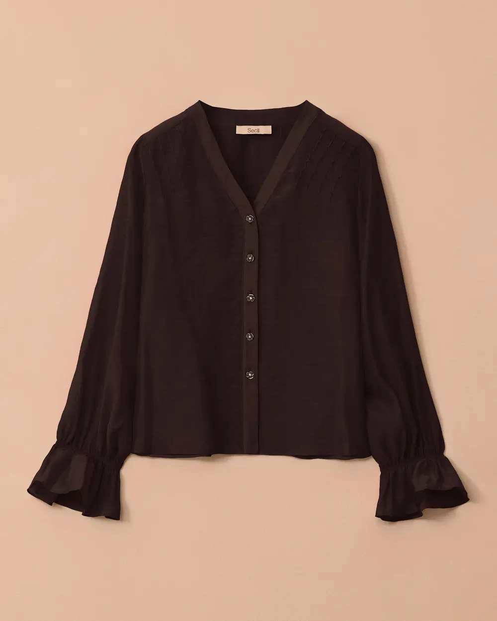 V Yaka Büzgü Kollu Gömlek