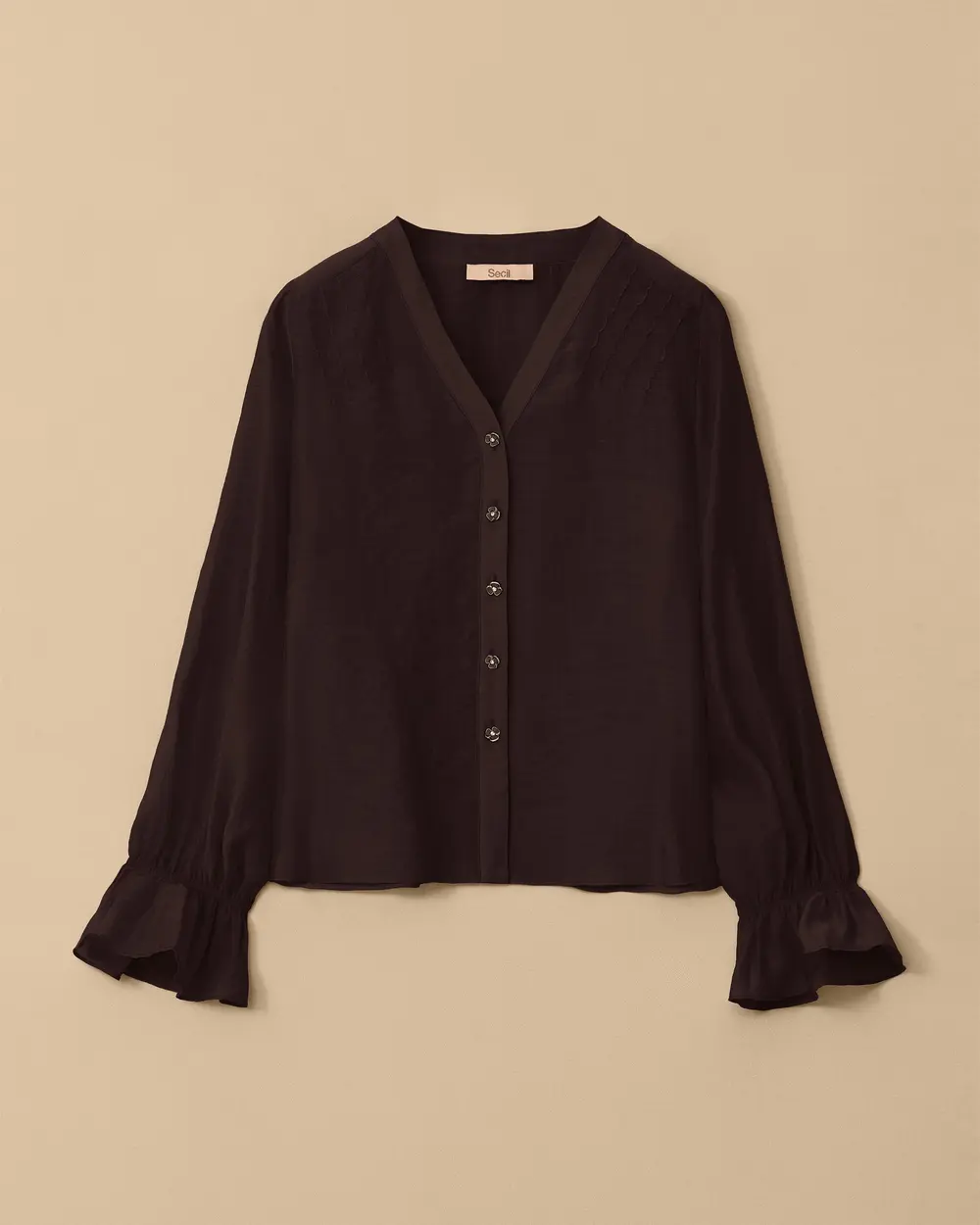 V-Neck Shirt with Shirred Sleeves