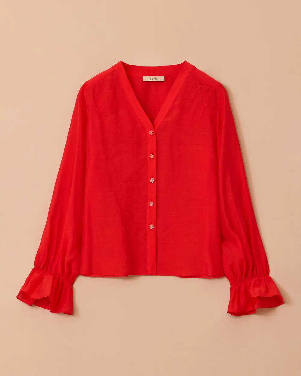 V Yaka Büzgü Kollu Gömlek